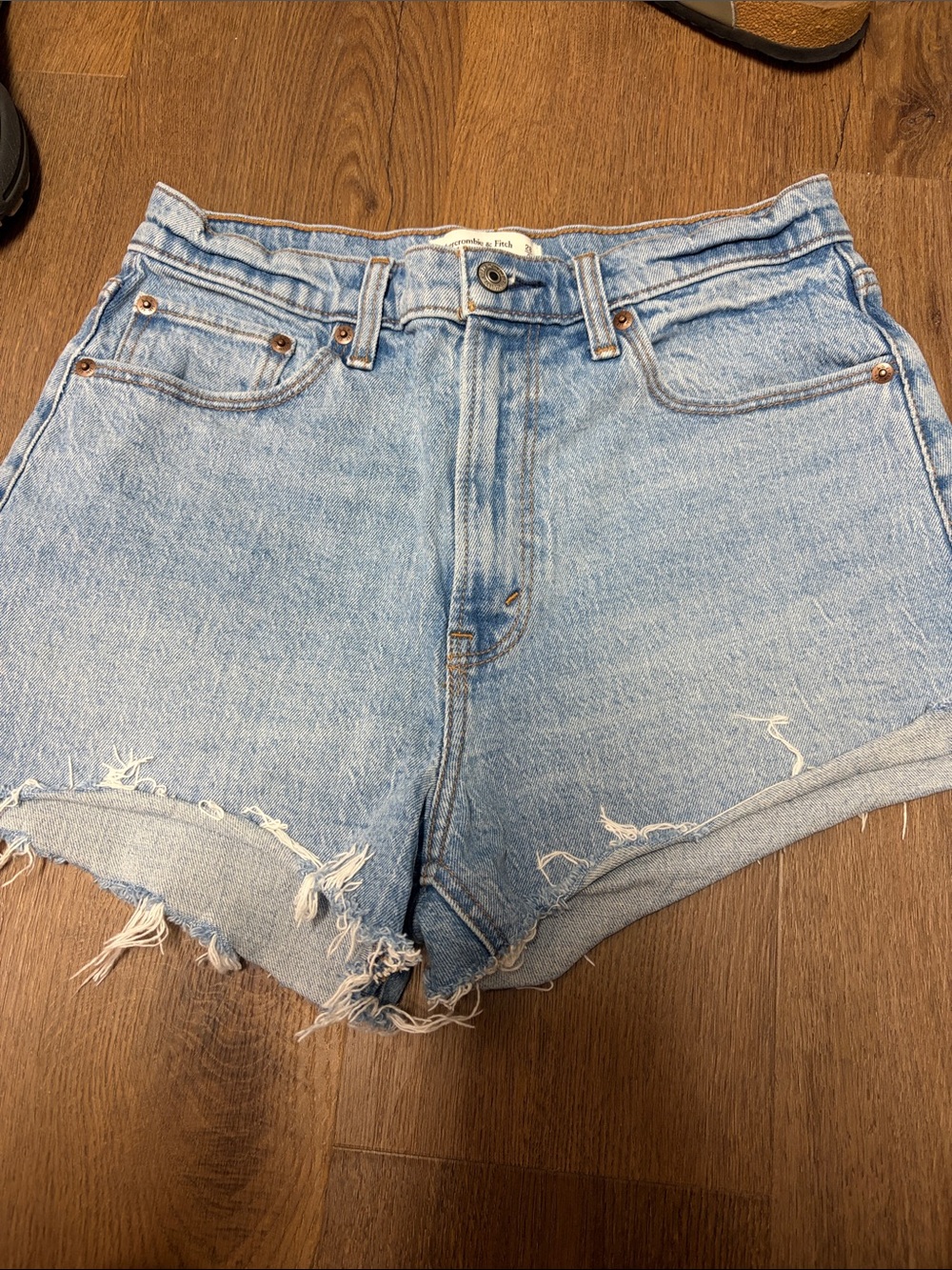 Abercrombie & Fitch Light Blue Distressed Jean Shorts with Frayed Hem